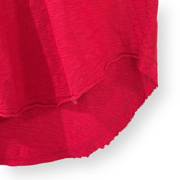 Wilt Small Red Slub Cotton V-Neck 3/4 Sleeve High-Low Raw Hem Top Made in USA - Picture 4 of 9